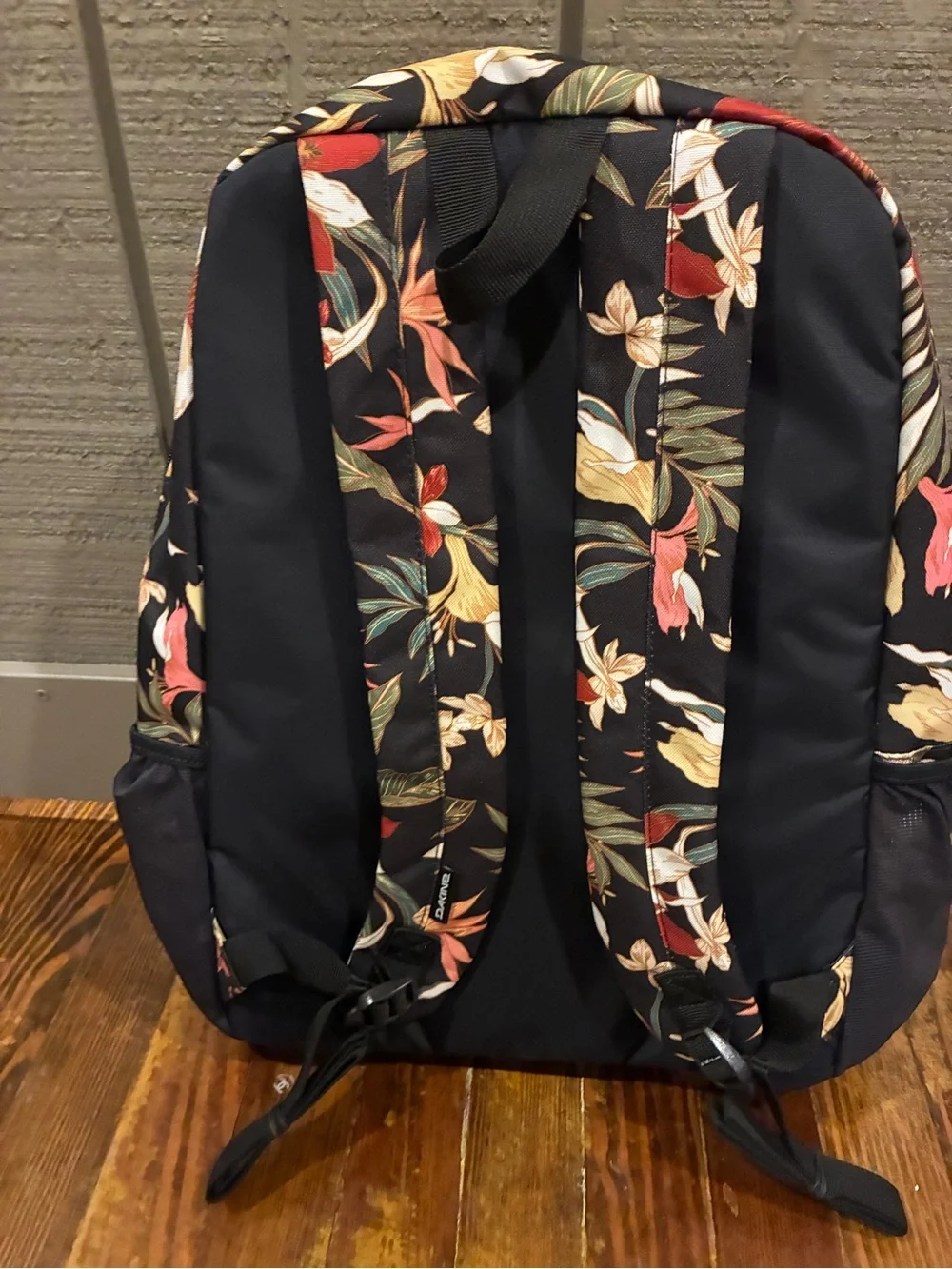 Dakine Black Floral Backpack with Tropical Print